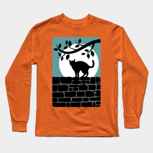 Cat on a Wall Silhouette Long Sleeve T-Shirt